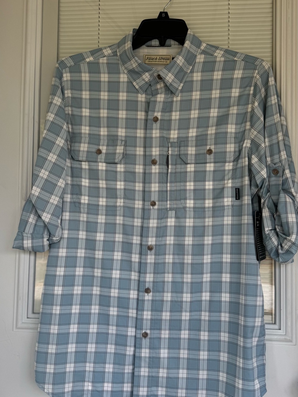 Field & Stream Blue and White Plaid Button-Down Shirt